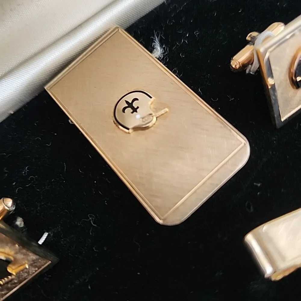 Vintage New Orleans Saints Football Jewelry Set Money Clip Cufflinks Keychain
